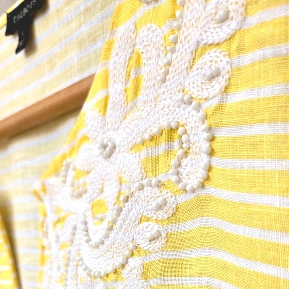 TALBOTS 100% LINEN TALBOTS BEADED EMBRODERD TOP SMALL - Picture 6 of 11